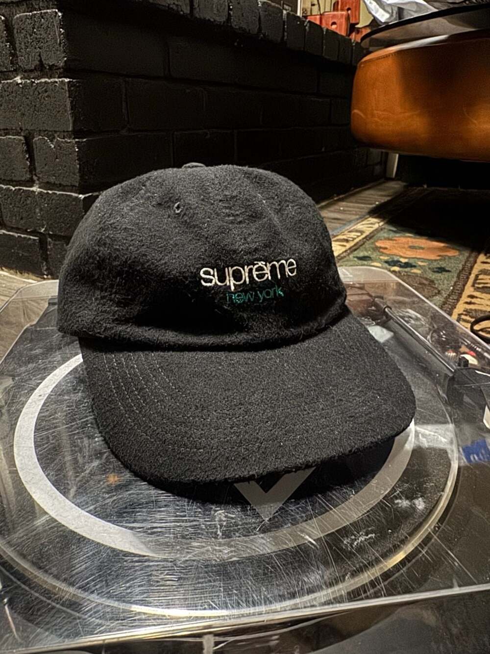 Supreme FW18 Napped Canvas Classic Logo 6-Panel Hat Black